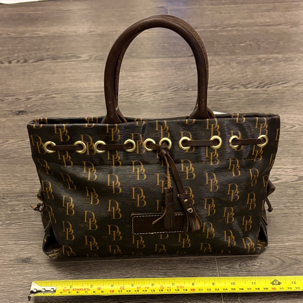 Dooney & Bourke Signature brown monogram canvas & leather handbag from 1990s